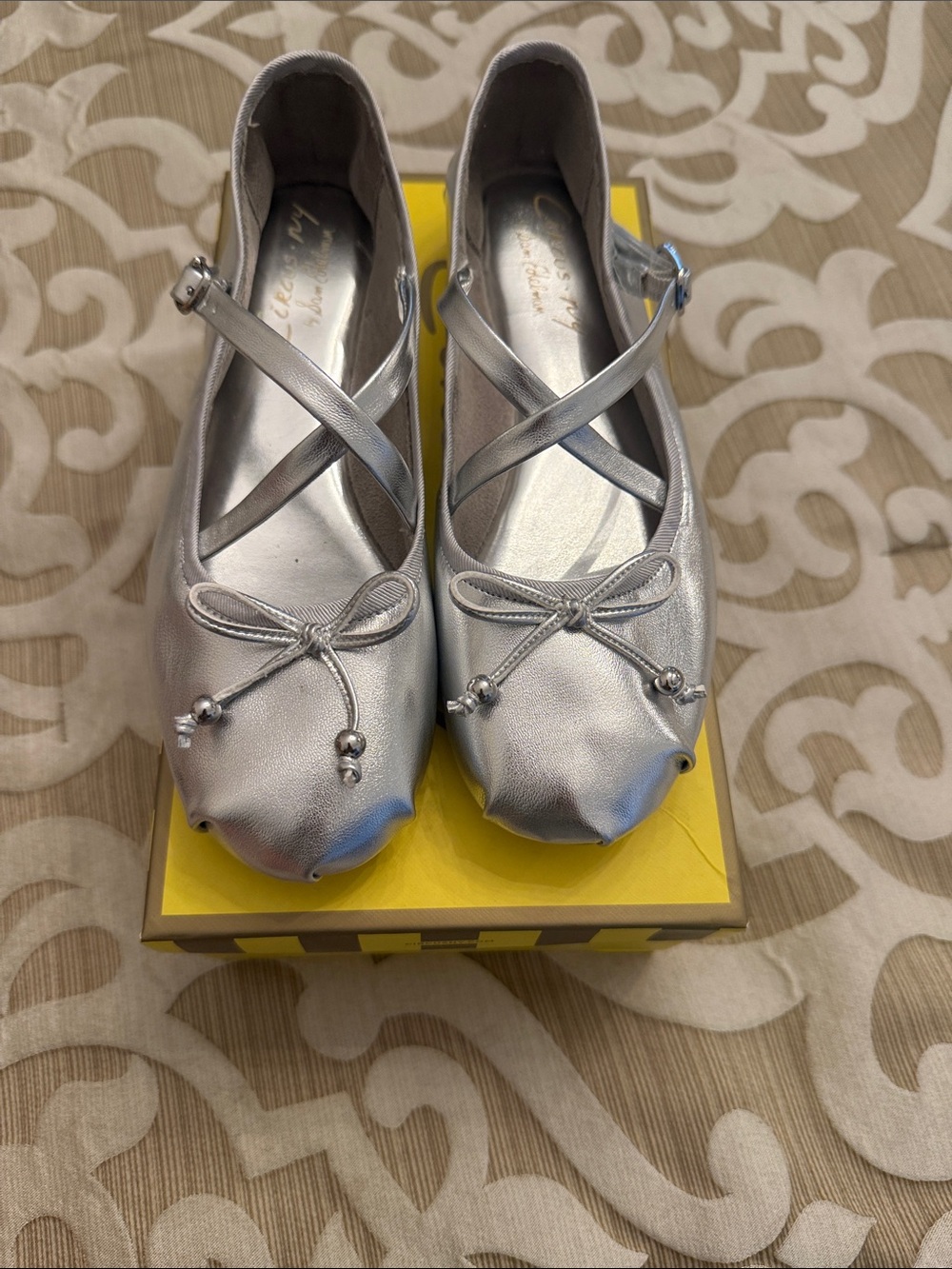 Sm Edelman Silver Metallic Ballet Flats with Crisscross Strap